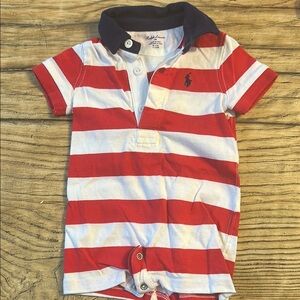 Polo by Ralph Lauren Red and White Striped Polo Top